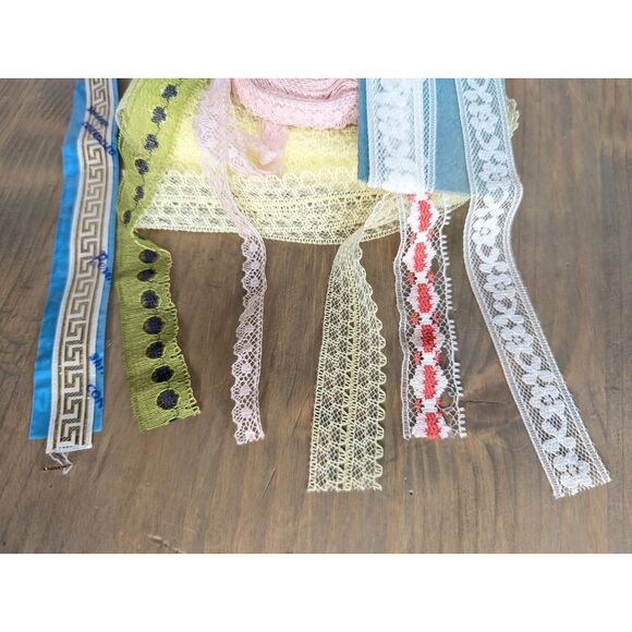 Lot of 6 Vintage Lace and Ribbon Assorted Lengths Colors Sew Craft Unique Greek - Picture 2 of 10
